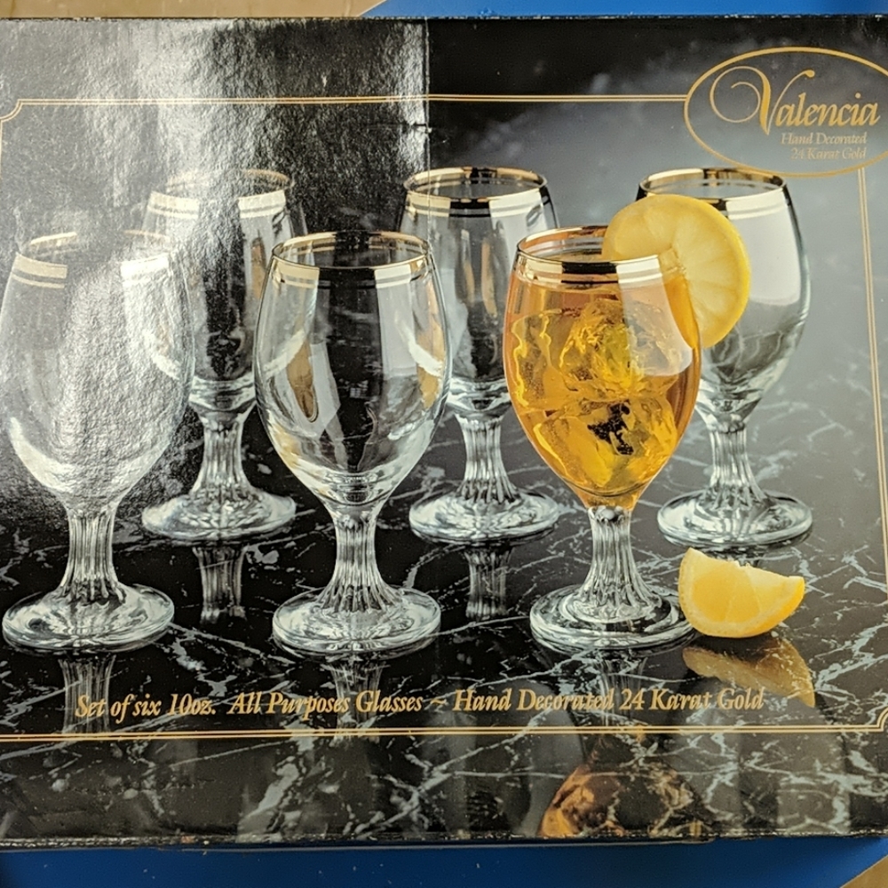 6 all purpose crystal glass decorated with gold tr
